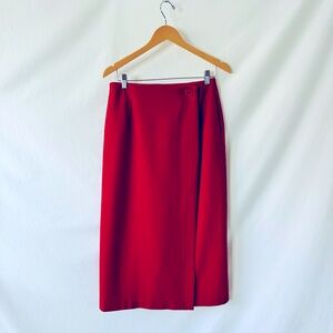 Vintage 80s Bright Red Wool Wrap Midi Skirt Union Made by Michele